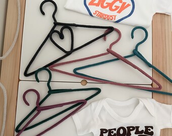 Knitted Yarn Wire Hanger for Kid's Clothes, Newborn Baby Onesies, Toddler Cardigans & as a Cute Room Decoration.
