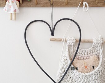 Large Heart Decor Wall Hanging - Wire & Tricotin Cord Shape for Kid's Bedroom / Playroom / Nursery - LoveHeart Sentimental Home Decor