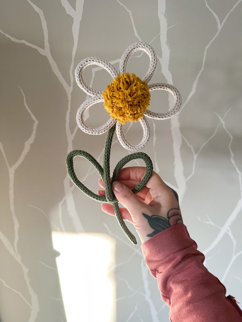 Daisy Colours - Singular Knitted Yarn Flower with Pom middle