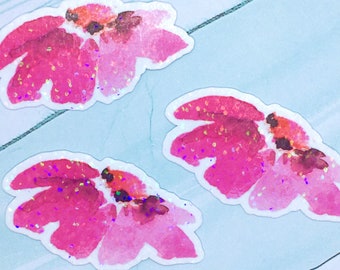 holographic glitter pink flower vinyl decal, pink daisy, sparkle, wildflower decal, glitter sticker, pink floral decal, pink flower sticker
