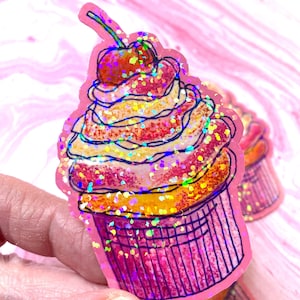 pink cupcake sticker, bakery sticker, cupcake sticker, laptop decal, hydroflask sticker, sticker, vinyl sticker, waterproof sticker, glitter