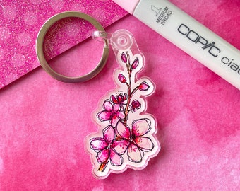 cherry blossom keychain, cute flower, key ring, plant keychain, floral keychain, key fob, key chains, keychains, japanese cherry blossom