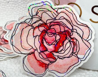 pink peony sticker, peony decal, watercolor peony, floral sticker, flower sticker, waterproof sticker, tablet decals, abstract watercolor