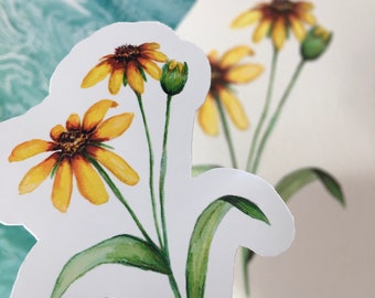 Black Eyed Susan Sticker, Wildflower Sticker, Handpainted Decal, Floral Die Cut, Laptop Sticker, Cottage Core Theme, Gifts for Her, Under 5