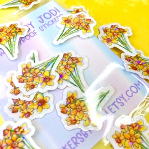 mini daffodil stickers, tiny stickers, mini stickers, waterproof, mini flower stickers, hydroflask stickers, mini flowers, mini sticker pack