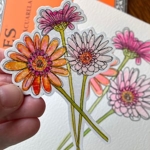gerber daisy sticker, daisy decal, watercolor flower, floral sticker, flower sticker, waterproof sticker, laptop decals, gerber daisies image 1