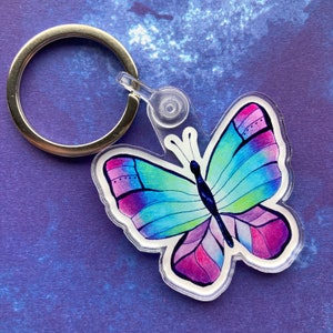 butterfly keychain, acrylic keychain, butterfly key chain, butterfly keyring, keychain, cute key fob, 1.75 x 1.5 inches, cute keychain