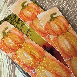 pumpkin bookmark, fall bookmark, pumpkin stack, autumn bookmark, pumpkin gifts, watercolor pumpkins, gift for book lover, gifts under 5