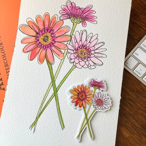 gerber daisy sticker, daisy decal, watercolor flower, floral sticker, flower sticker, waterproof sticker, laptop decals, gerber daisies image 2