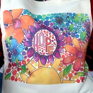 Bolsa de lona hecha a mano con mi obra de acuarela original, bolsa de supermercado con temática de arcoíris y esperanza.