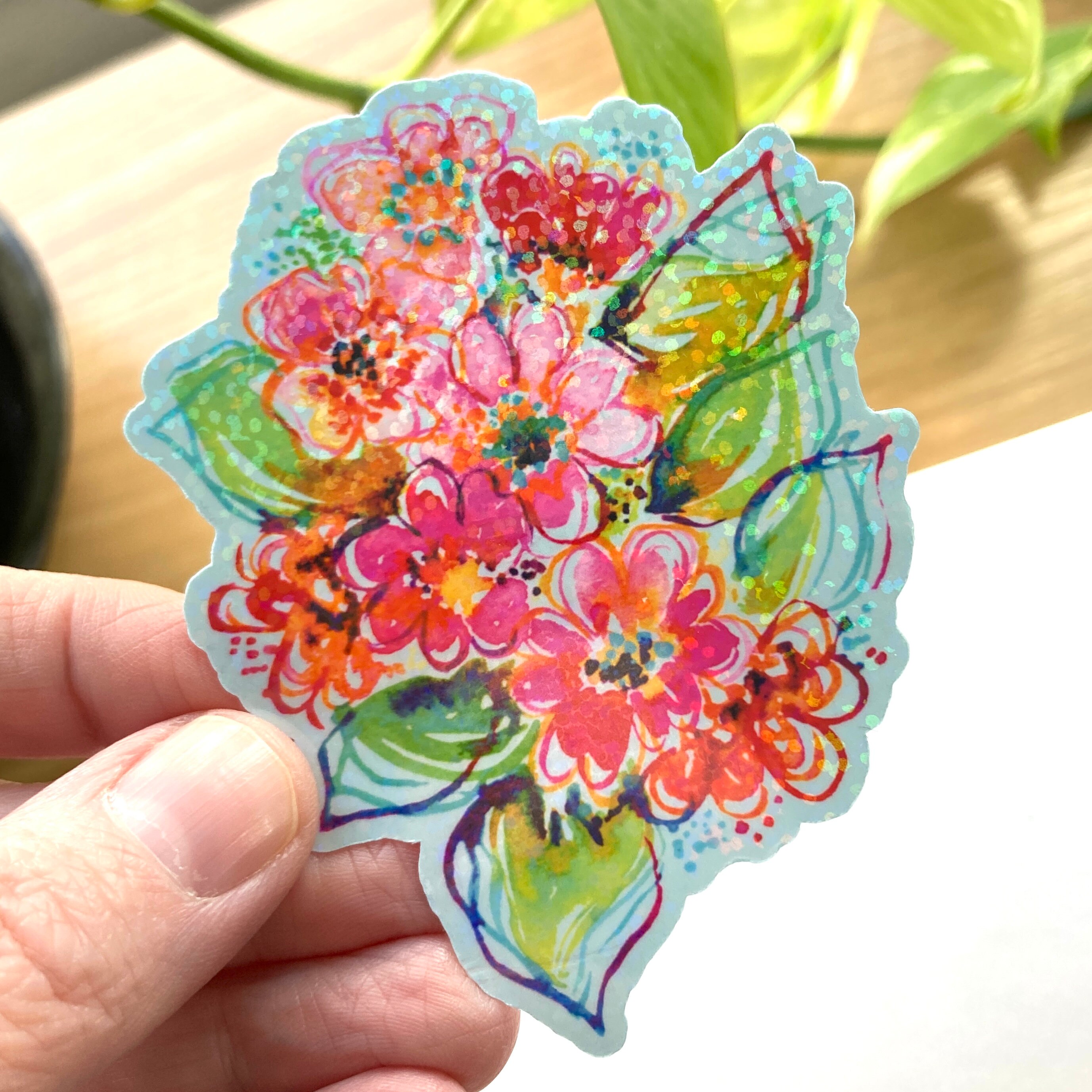 Sticker Mix Bunch Floral Bunch Sticker. Waterproof Decal for Hydroflask. Holo Glitter ...