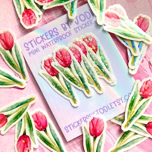 mini tulip sticker, sticker, mini stickers, mini sticker pack, spring stickers, easter stickers, tulip stickers, spring planner layout, pink