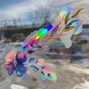 rainbow suncatcher, galaxy flower suncatcher, rainbow sun catcher, rainbow maker, window decal, suncatcher decal, watercolor botanical