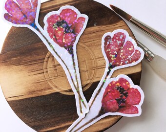 Pink Poppies Stickers, Stickers, Poppy Sticker, Decals, Sticker for Hydroflask, Laptop Sticker, Vinyl Flower Sticker, Waterproof Sticker