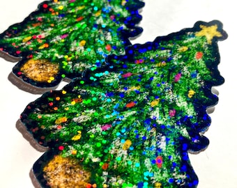 Christmas Tree Stickers. Sparkly Holiday Stickers for Envelopes, Under Five Gifts, Secret Santa, or Stocking Stuffer. Scrapbooking Decal.