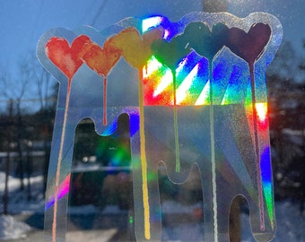 Regenboog hart Suncatcher raamsticker, aquarelverf