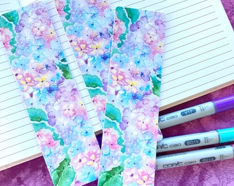 hydrangea bookmark, flower bookmark, floral bookmark, watercolor bookmark, bookmarks, botanical bookmark, holographic bookmark, bookish