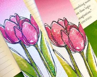 pink tulip bookmark, floral bookmark, floral book mark, spring bookmarks, tulip gifts, book lover gift, under 5 gifts, easter basket ideas