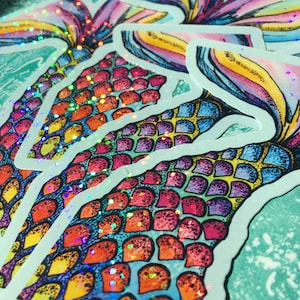 mermaid tail sticker, mermaid decal, holographic sticker, holographic sticker, glitter sticker, rainbow hologram, laptop sticker, tablet