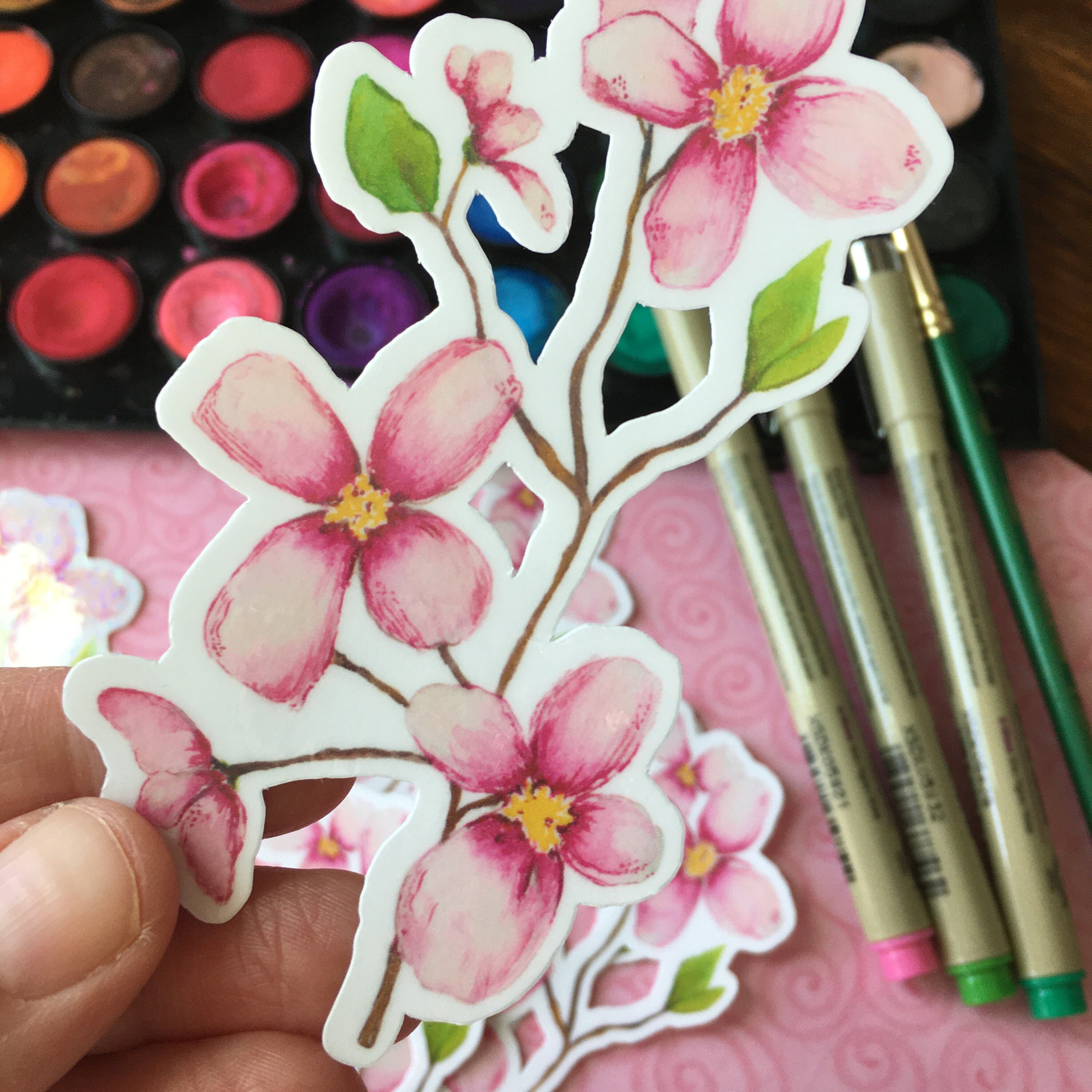 Magnolia sticker pink flower sticker vinyl decals sticker Etsy
