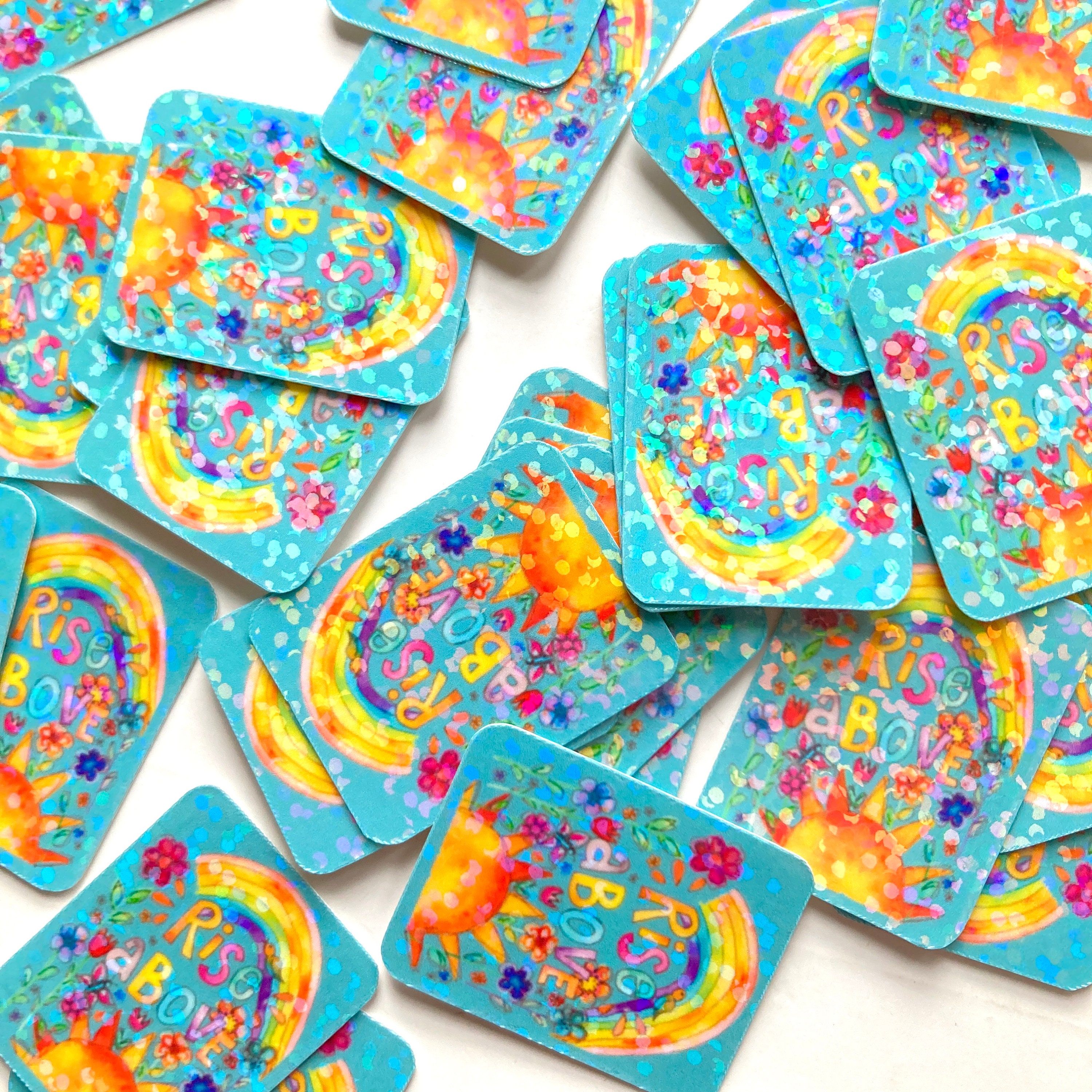 Mini Rise Above Stickers, Waterproof Decals, Rainbow Boho, Glitter ...