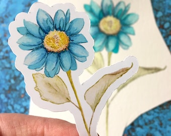 Daisy Sticker, Wildflower Decal, Blue Flower Decal, Blue Daisy, Water Resistant Sticker, Laptop, Tablet, Phone Sticker, Flower Sticker Decal