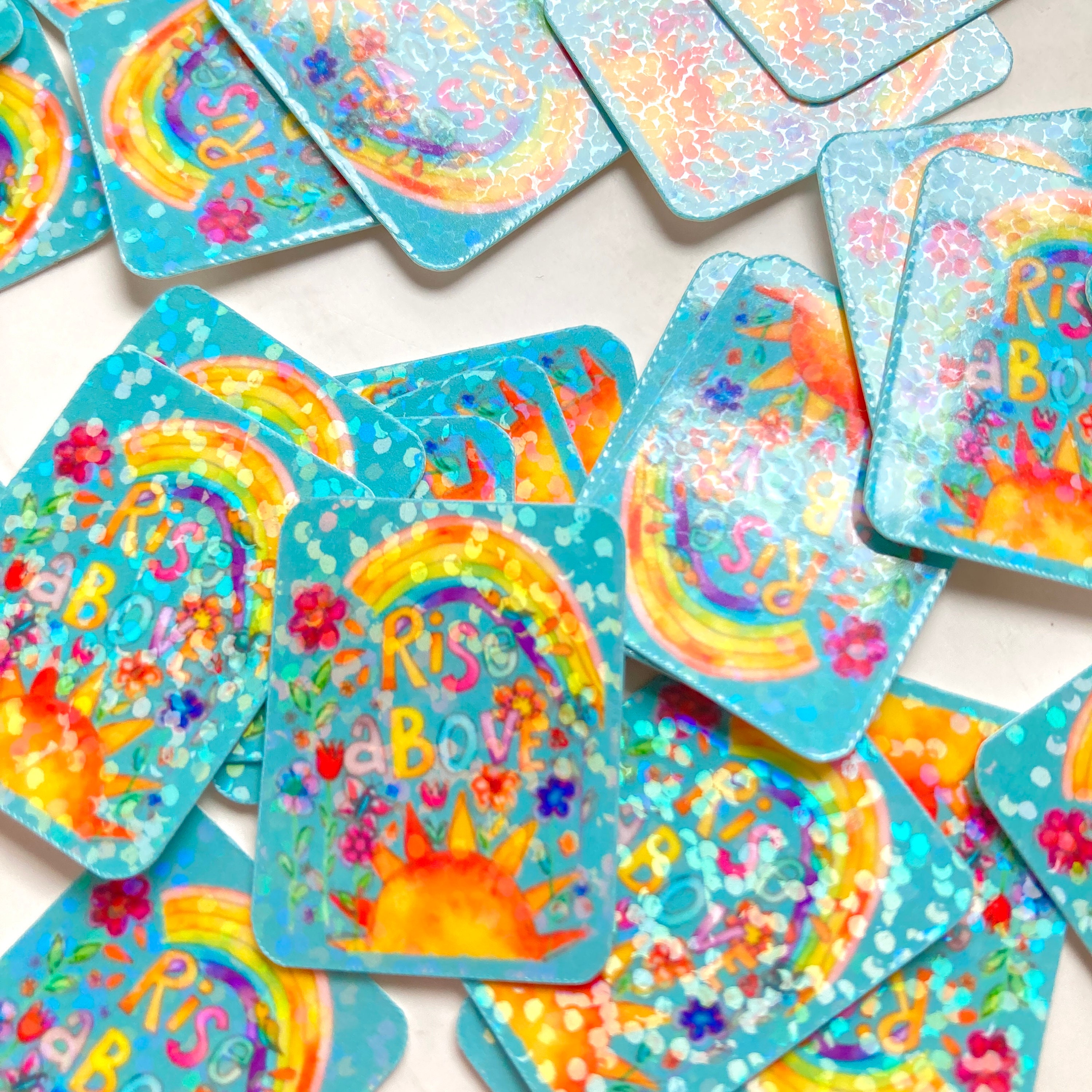 Mini Rise Above Stickers, Waterproof Decals, Rainbow Boho, Glitter ...