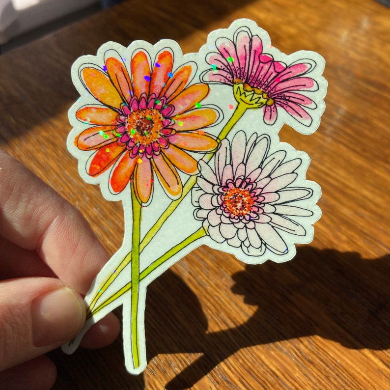 gerber daisy sticker, daisy decal, watercolor flower, floral sticker, flower sticker, waterproof sticker, laptop decals, gerber daisies image 3