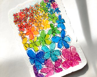 Rainbow Floral Design Sticker. Waterproof Decal for Car, Cooler, Water Bottle, Scrapbooking. Gift for Glitter Lover. LGBTQ+ Friendly Theme
