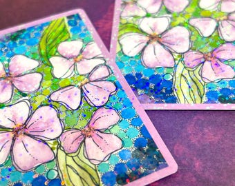 Abstract Laptop Decal, Floral Sticker, Waterproof Vinyl Sticker, 3.4 x 2.25”, Watercolor Violets