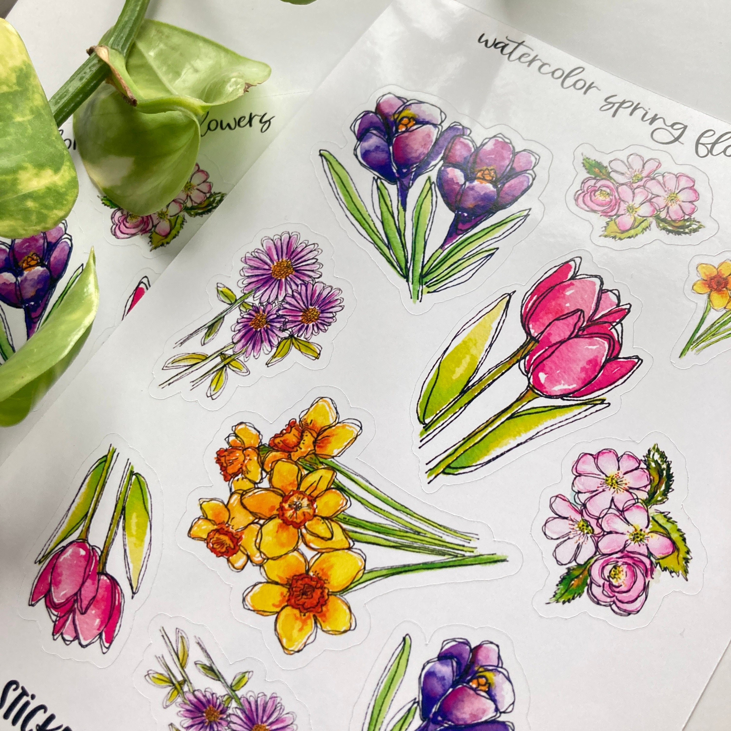 Spring Flower Planner Stickers. Watercolor Floral Planner Sticker ...