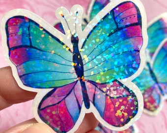 Butterfly Sticker, 2.25 x 2 in, Waterproof Sticker, Aesthetic Stickers, Holographic, Waterproof, Laptop Stickers, Hydroflask Stickers, VSCO