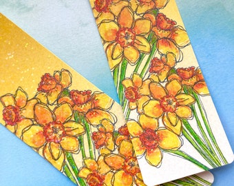daffodil bookmark, flower bookmark, daffodil gifts, daffodil lover, watercolor daffodils, bookmark, book markers, handmade floral bookmark