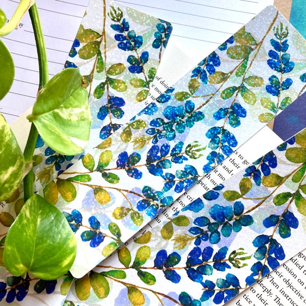 bluebonnet bookmark, blue lupine bookmark, botanical book mark, plant lover bookmarks, gardener gift, book lover gift, texas state flower