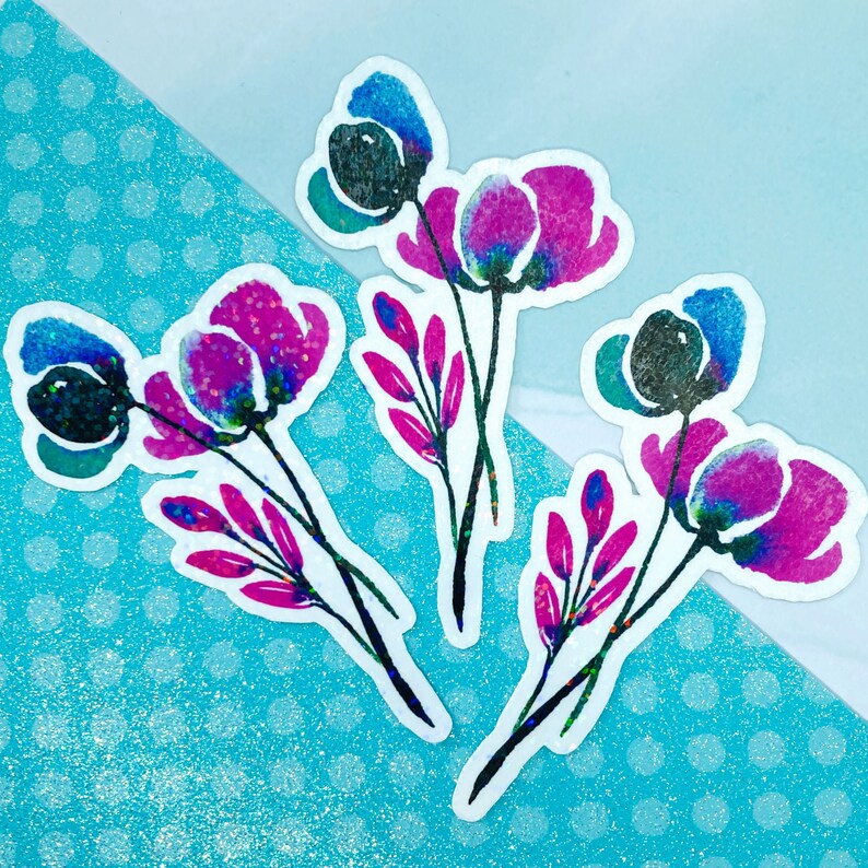 Floavour Poster Sticker Watercolor Floral Sticker, Galaxy Flower Sticker, Hydroflask Decal ...