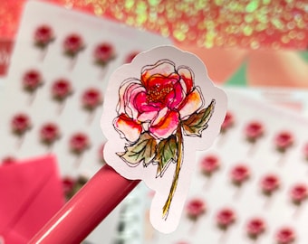 peony stickers, peony sticker sheet, flower sticker sheet, floral stickers, small flower stickers, botanical stickers, cute planner stickers