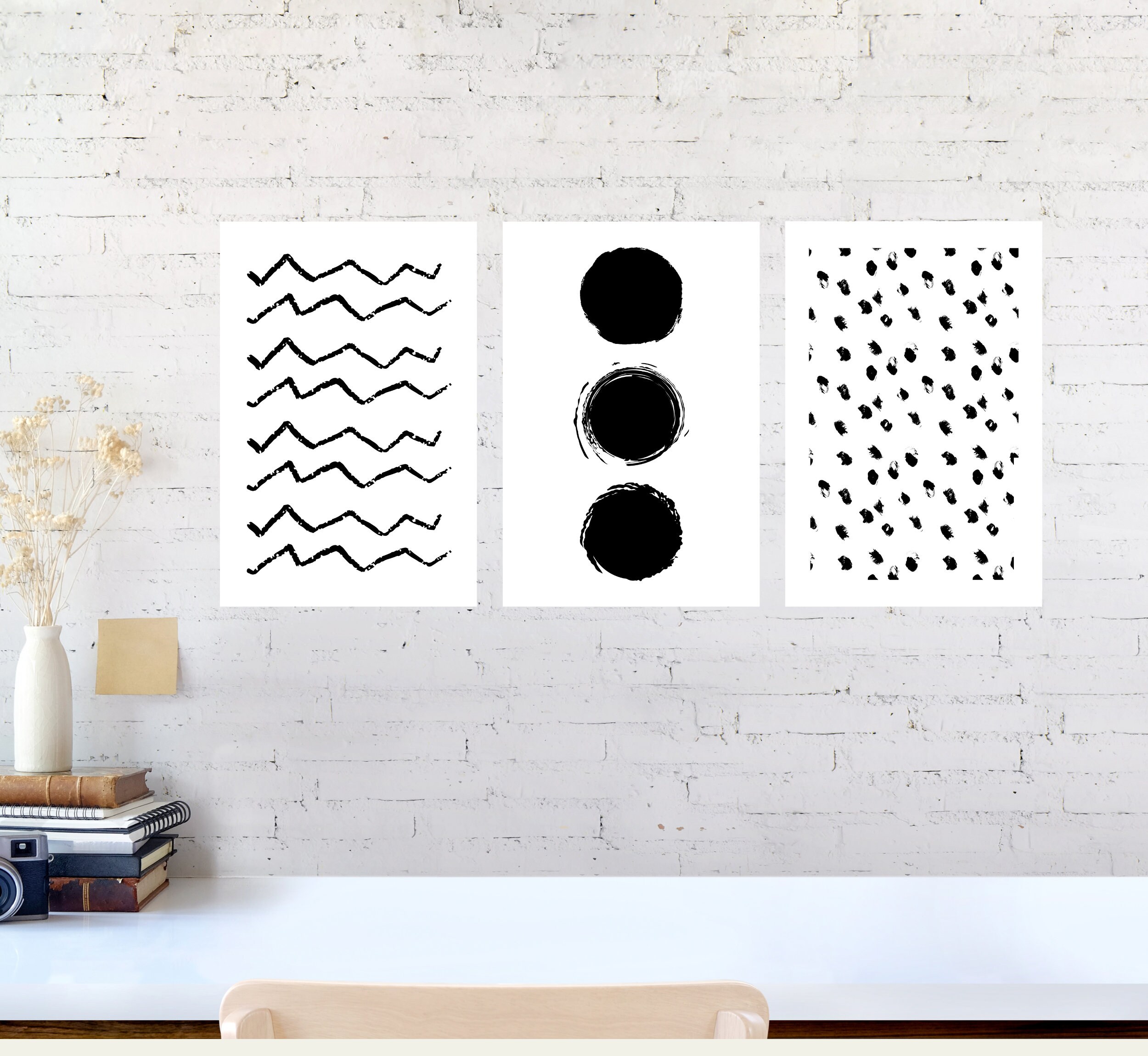 Minimalist geometric black and white wall art monochrome Etsy