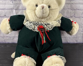 Vintage Prettique Christmas Mouse Plush – Velvet Outfit, Holiday Decor