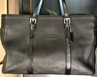 Coach Large Black Leather Bag / Baby Diaper Gallery Tote #M04Q-9237 With Charm Tag Attached!