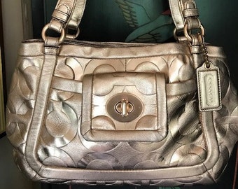 Coach "Rare" Metallic Rose Gold Leather Handbag #A0993-13607  With Logo Charm Tag Attached!