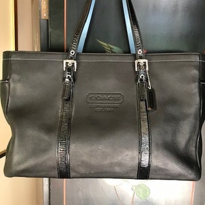Black leather coach diaper bag hot sale