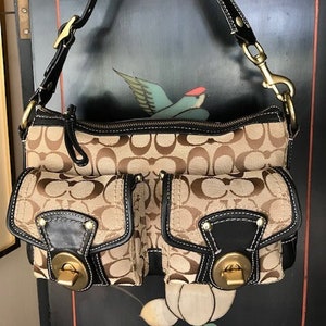 Coach Khaki Brown Signature Legacy Shoulder Bag #H0826