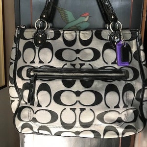 Coach Hallie Signature Poppy Black & Gray Metallic Handbag