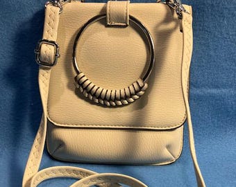 XIIX Collection Cream Vegan Leather Messenger Shoulder/Crossbody Bag!