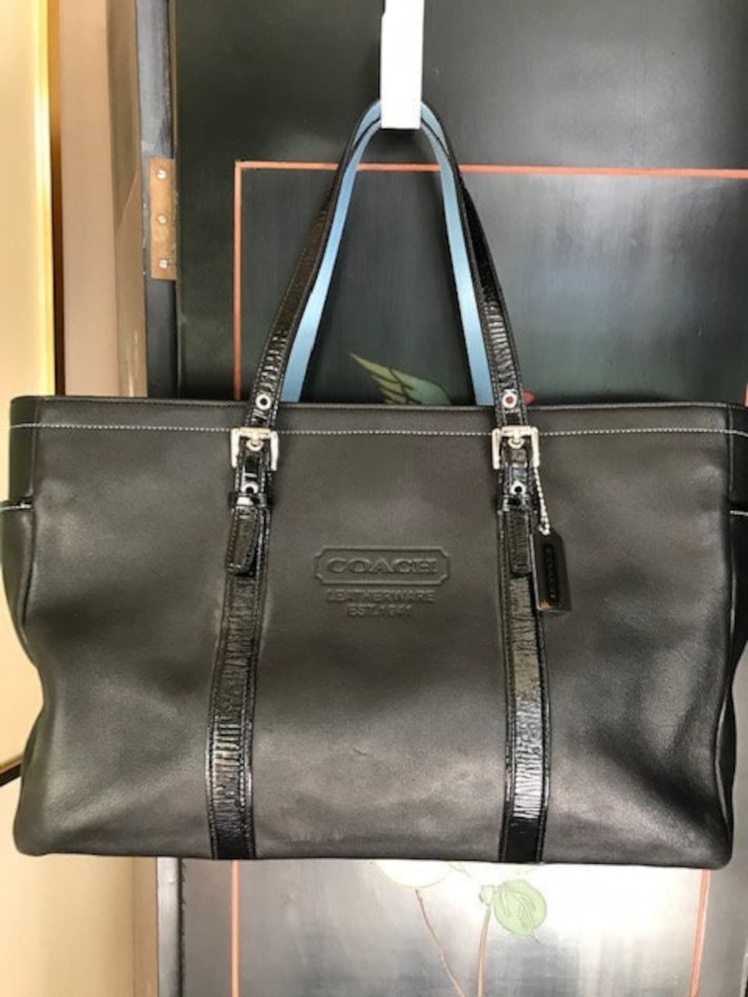 Coach Large Black Leather Bag / Baby Diaper Gallery Tote