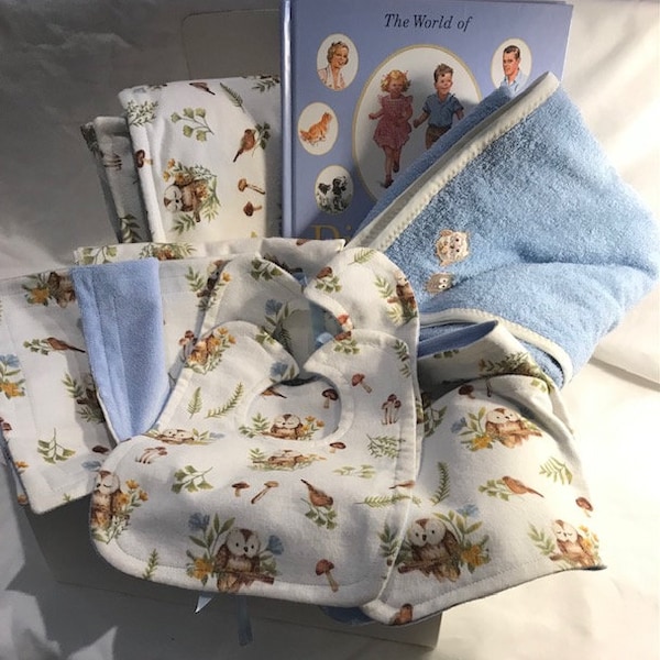 Baby Gift Set Handmade Soft Snuggle Fabric With A Owl Pattern! BONUS Children's Book - "The World Of Dick And Jane"!