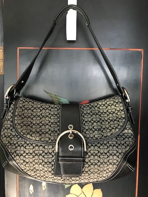 Coach Black Leather & Signature Canvas Soho Shoulder Bag #F06W