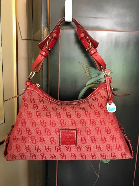 Dooney & Bourke Red Nylon and Leather Crossbody Purse Bag with Duck Logo