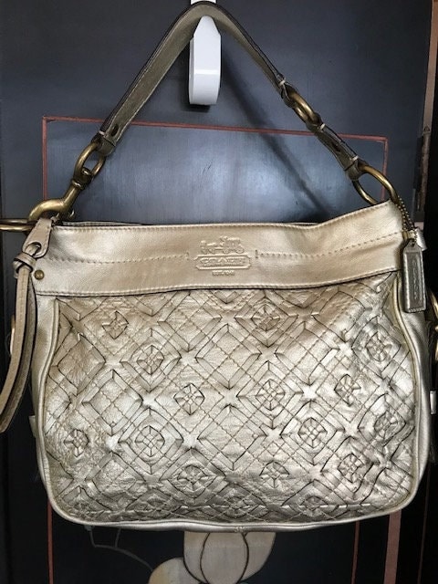 Coach Zoe Design Gold Woven Leather Hobo Shoulder Bag #C1073