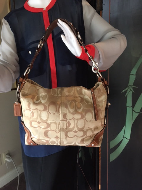 Coach D1026-F13980 Carly Optic Signature Shoulder Bag With Charm